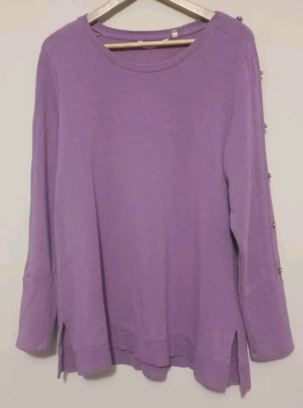 Soft Surroundings Purple Cutout Sleeve Pullover Sweater Top Womens Sz L